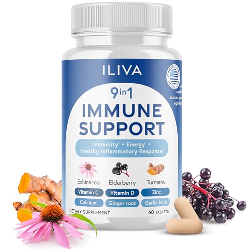 ILIVA by INDICAID 9-in-1 Immune Support Supplement: Boost Respiratory Immunity with Clean Recipe of 9 Ingredients. Made in US by NSF Certifed Manufacturer. 60 Tablets. Feel the Difference in 30 Days