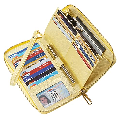 Chelmon Large Capacity Womens Wallet Leather Rfid Blocking Purse Credit Card Clutch(Ch Gold Yellow) #TOP1