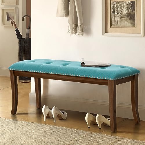 MAISON ARTS Clearance Upholstered Bedroom Bench for End of Bed, Solid Wood Legs and Button-Tufted, Ottoman Benches for Living Room, Entryway - Thumbnail 3