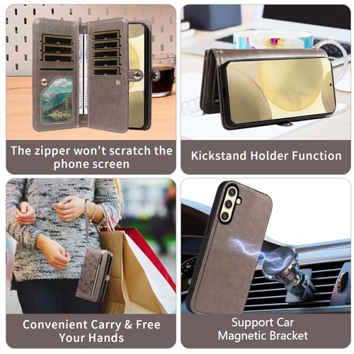 Étui pour Samsung S24 5G Asuwish avec portefeuille magnétique amovible et verre trempé