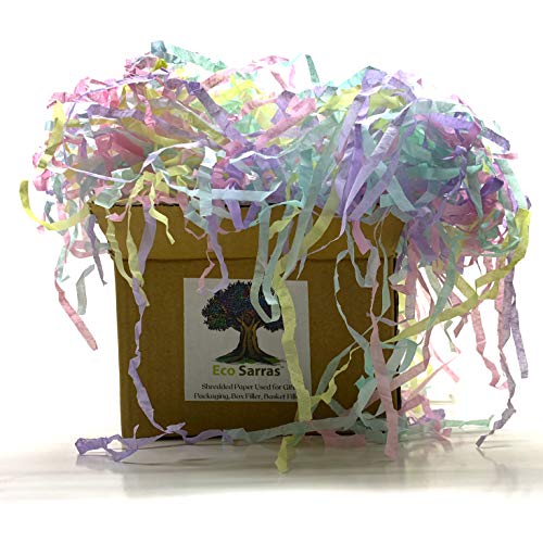 Image of Multicolor shredded crinkle paper grass strips, reusable recycled eco friendly packaging material for Diwali gift fillers, wedding gift hampers, product packaging, premium shreds (1000 GRAMS / 1 KG)