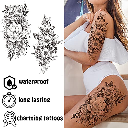 Cerlaza Temporary Tattoos For Women, Semi Permanent Half Arm Sleeve Tattoos Waterproof Tatuajes Temporales Women, Long Lasting Realistic Sexy Flower Tattoos #TOP2