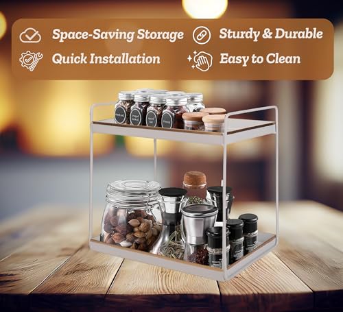 Image of Niyara Iron Metal Heavy Duty Stand 3-Tier Multistorage /Multipurpose Standing Rack, Bathroom Countertop Storage Shelf Cosmetic Organizer Holder Kitchen Spice Rack (white with gold)