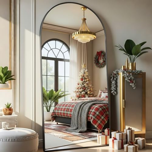 Aplancee Espejo de pie arqueado de 180 x 80 cm, espejo de cuerpo entero arqueado con marco de metal...