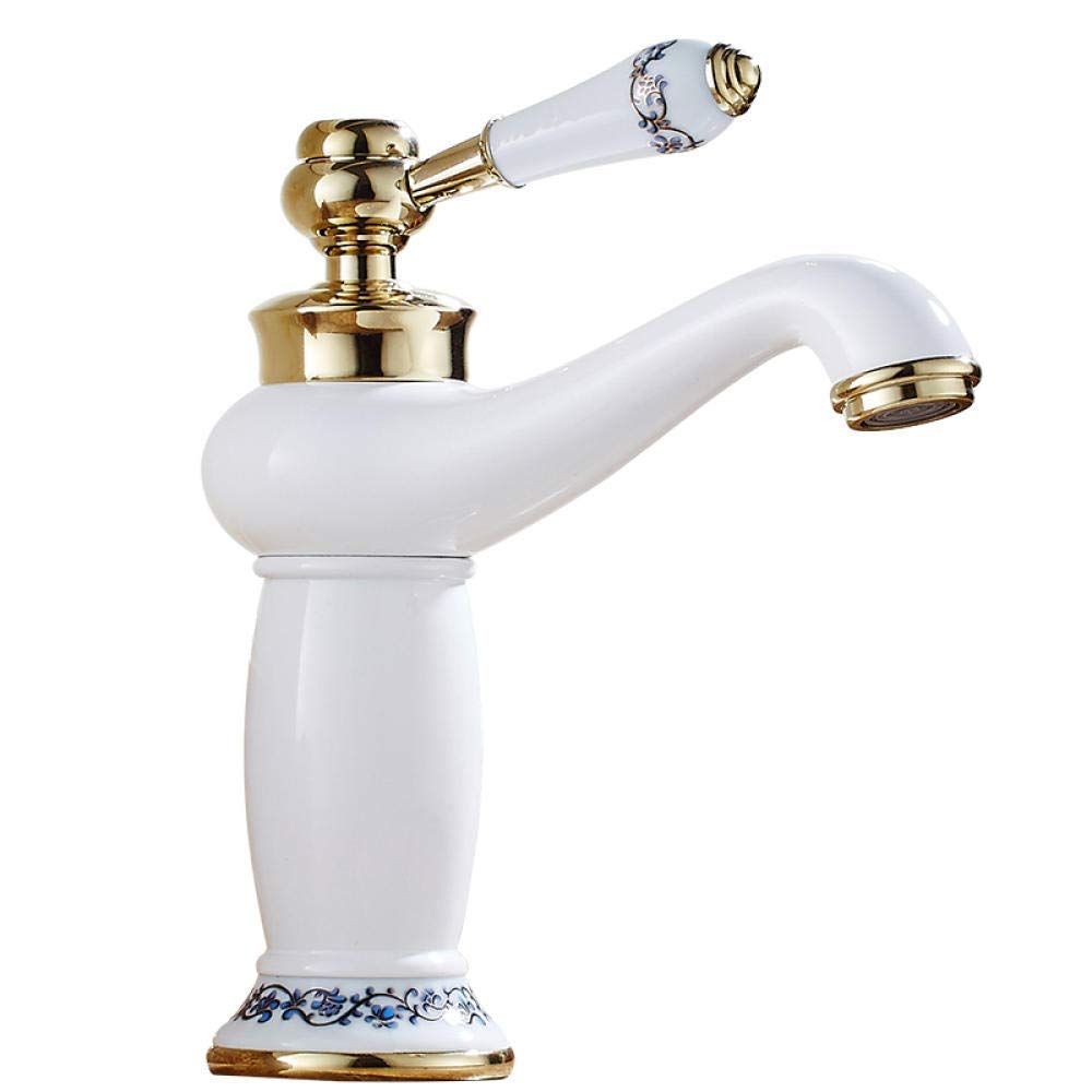 Rubinetti per lavabo Rubinetto per Bagno in Ottone Dorato Miscelatore Bianco Rubinetti per lavabo Caldo e Freddo monocomando Rubinetto per lavabo