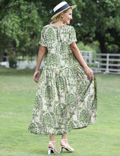 Image of YESNO Women Casual Loose Bohemian Floral Dress with Pockets Short Sleeve Long Maxi Summer Beach Swing Dress EJF