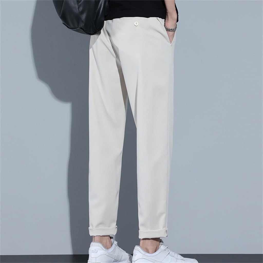 Spring Business Suit Pants Men's Draped Smooth Solid Casual Straight Full Office Formal Pants Men