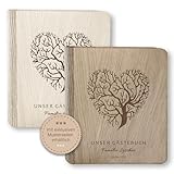 Holz Gästebuch Hochzeit Hertre mit und ohne Fragen ca. 22,5 x 23,5 cm - Hochwertiges Hochzeitsgästebuch Holzbuch Herz Holzgästebuch Stammbaum Herzbaum Handarbeit
