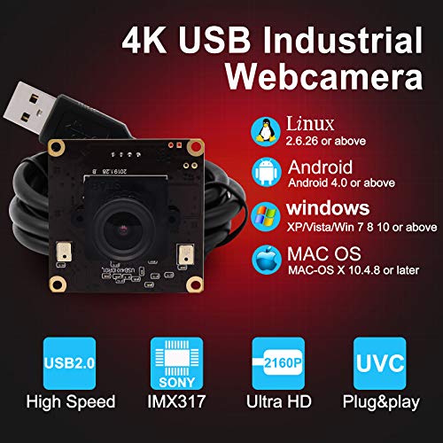 Hotpet 4K USB Camera Sony IMX317 Image Sensor Webcam for Windows Mac Android Linux (3.6mm Lens)