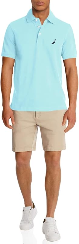 Nautica Polo de piqué de algodón elástico sólido de manga corta para hombre