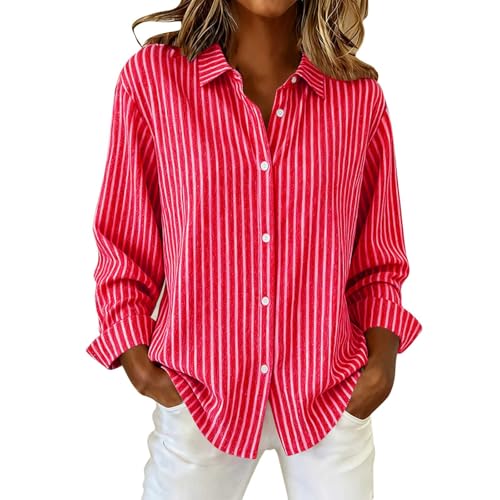Button Down Shirts for Women Striped Long Sleeve Casual Collared Office Business Work Blouses Fashion Loose Tops