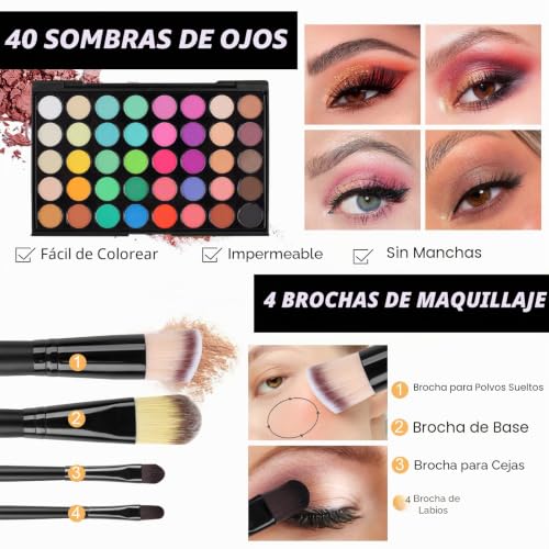 Paleta de maquillaje portátil de viaje con base y brillo 3