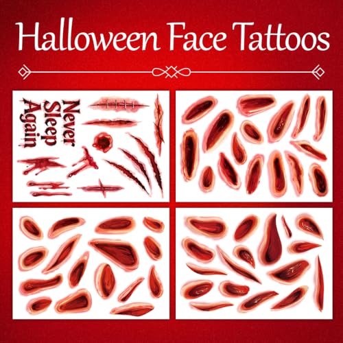 Halloween Fake Blood Makeup, Face Scars Temporary Tattoos for Women Adults - image 2