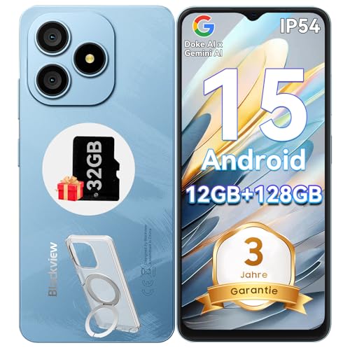 Blackview Wave 9C Handy Ohne Vertrag, Android 15 Phone, 12GB+128GB/2TB TF, 6.56\", 5000mAh Smartphone Ohne Vertrag Günstig, IP54, 13MP+8MP, Fingerabdruck/GPS/OTG/Ring-Halter Handyhülle