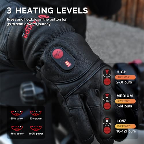 Image of SAVIOR HEAT Heated Gloves for Men Women, Rechargeable Electric Heated Leather Skiing and Snowboarding Gloves