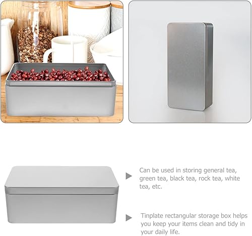 Miniatura 2 de Angoily Caja de lata vacía rectangular con tapa, caja de almacenamiento de hojalata rectangular para galletas, contenedor de lata de metal para