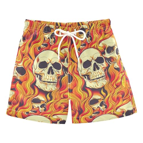 ALAZA Sugar Skull Abstract Yellow Boys Quick Dry Beach Board Shorts Kids Swim Trunks Bathing Suit Swimsuit XS
