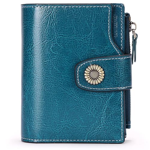 SENDEFN Portemonnaie Damen Echtleder, Bifold Compact RFID-Blockierung Geldbeutel Damen, Geldbörse Damen mit 16 Kartenfächern und 1 Reißverschlussfach