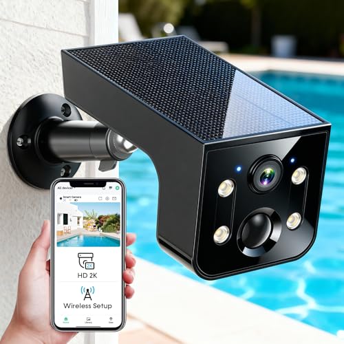 2K Solar Wireless Security Camera, 2 Min Easy to Install with Solar-powered