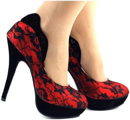 SHOW STORY Red Black Closed-Toe Two Tone Elegant Slip-On Pumps,LF30443RD41,10US,Red | Image 2