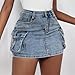 Women's Short Denim Skirt with Pocket High Waist Zipper-Fly Mini Skirt Summer Bodycon Wrap Hip Skirts Blue