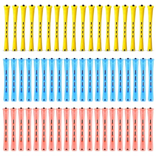 XPEX 60 Pièces Bigoudis Cheveux Court,Bigoudis Permanente Kit,Pour Cheveux Naturels Longs Cheveux Courts Outil de Coiffure,Utilisation Personnelle ou de Salon de Coiffure(Jaune+Bleu+Couleur de Peau)