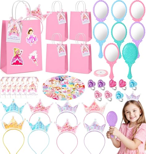 Tacobear 91 Pièces Cadeau Fête Princesse : Coffret Trésors de Déguisement Princesse avec Couronne, Miroirs, Bagues, Stickers, Sachets de Bonbons, Sacs...