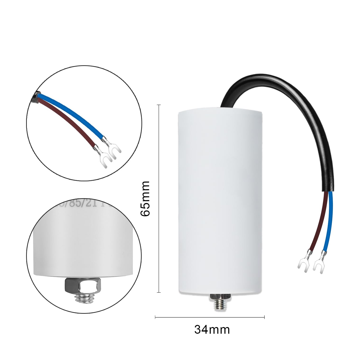 Iruihoo CBB60 Condensatore Motore 10 µF 450 V 50/60 Hz Avviamento con Filo M8