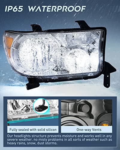 Image of Nilight Headlight Assembly for 2007 2008 2009 2010 2011 2012 2013 Toyota Tundra 2008-2017 Sequoia Headlamps Replacement Chrome Housing Amber Reflector Driver and Passenger Side
