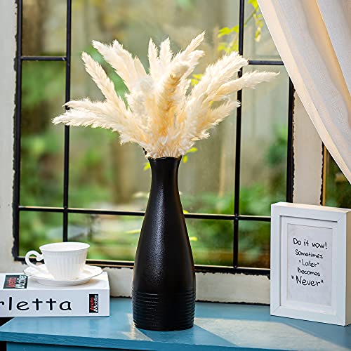 Sfeexun Vase en céramique Noir de 33 cm de Haut pour Fleurs, vases décoratifs en Forme d'oreille de Chat pour décoration de Maison et de Salon, Art Moderne élégant Vase Mat pour décoration de Table Cover