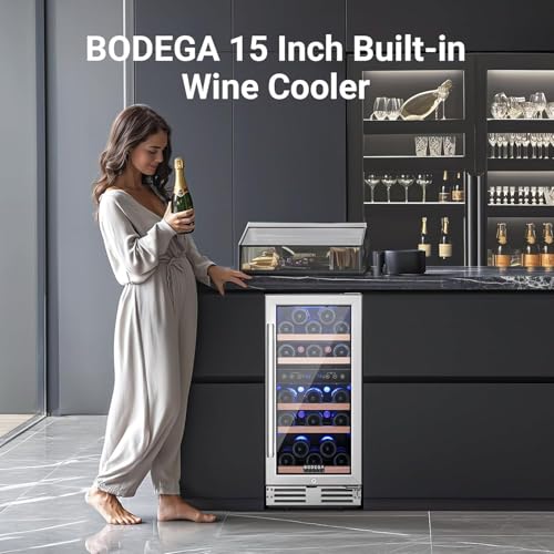 BODEGACOOLER 15 Inch Dual Zone Wine Cooler,Wine Fridge with Double-Layer Glass Door,30 Bottles Wine Cooler Refrigerator with Digital Temperature Control and Temperature Memory for Home Bar - Image 4