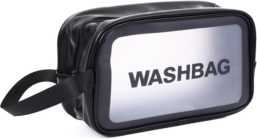 Image of Gritty Wash Bag Pouch for Travel Kit Toiletry Bag Cosmetic Bag Make Up Box for Brushes,Accessories with Handle,Large Capacity Translucent Waterproof Travel Storage Small Size 25X16X10 (Black)