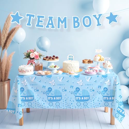 Image of Gatherfun Baby Boy Shower Party Supplies: 2-Pack It's A Boy Decorations,Disposable Plastic Tablecloth, Ideal Table Cover for Baby Shower Decorations Boy