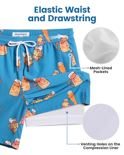 Image of maamgic Mens Swim Trunks with Compression Liner 7 Inch Inseam Mens Bathing Suit Quick Dry Swimming Trunks Swimsuit