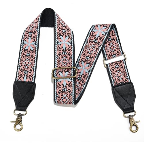 Image of LEMEDE Purse Strap,2 inch Leather End Shoulder Strap Adjustable Replacement,Retro Jacquard Multi-pattern Crossbody Bag Straps