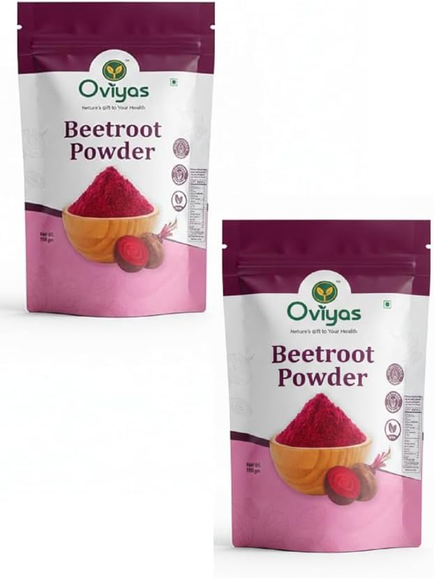 Oviyas 100% Organic Beetroot Powder for Face| Natural Fruite Powder for Lips Dirt Removal | Herbal Chukander for Glowing Skin | No Vegan, Preservatives | 100g Pack of 2