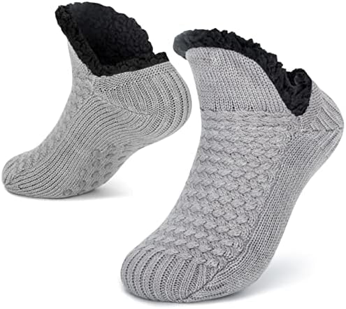 Slipper Socks for Women Men Warm Holding Sock Non Slip Knitted Thick Sherpa Fleece Lined Cosy Winter Fluffy Bed Slippers Suitable for Indoor Home House Floor