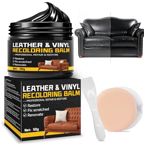 Inpumo Bálsamo para Teñir Cuero, Kit de Reparación de Cuero, 50 g Restaurador de Color para Cuero Descolorido y Rayado para Sofás, Asientos de Auto, Ropa y Accesorios de Cuero (Negro)
