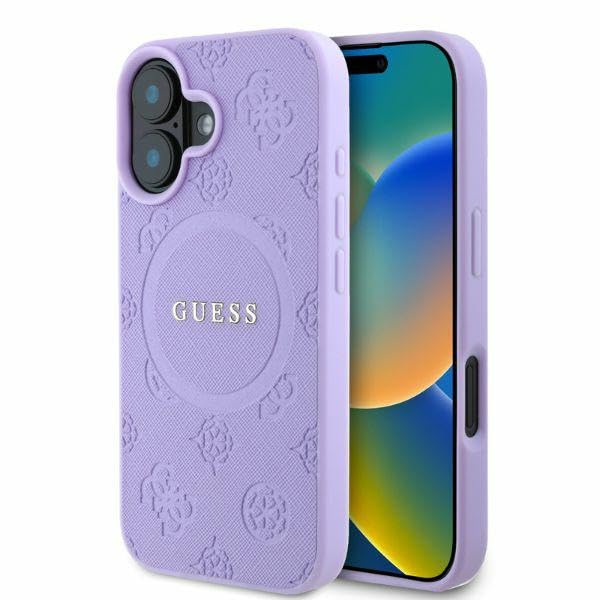 CG Mobile Guess GUHMP16SPSAPSMEU Coque Rigide pour iPhone 16 6,1" Violet Saffiano Peony Classic Logo