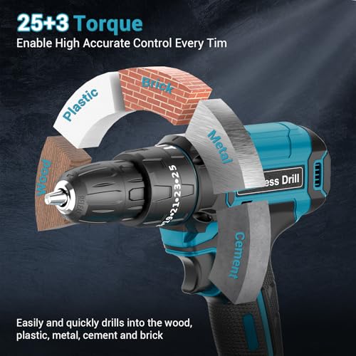 Cordless Drill Driver 21V, LEEIKOO Cordless Hammer Drill Set, 42N.m Battery Drill, 25+3 Torque Set, 2-Speed, LED Light, 2.0AH Battery, 24PCS Electric Drill Set for Home and Garden DIY Project - Image 3
