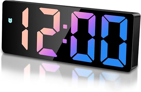Digital Alarm Clock, LED Digital Alarm Clock with Time, Date, Temperature, Snooze Function, Adjustable Brightness, Alarm Clock for Children, Home, Bedroom, Office, Multicoloured