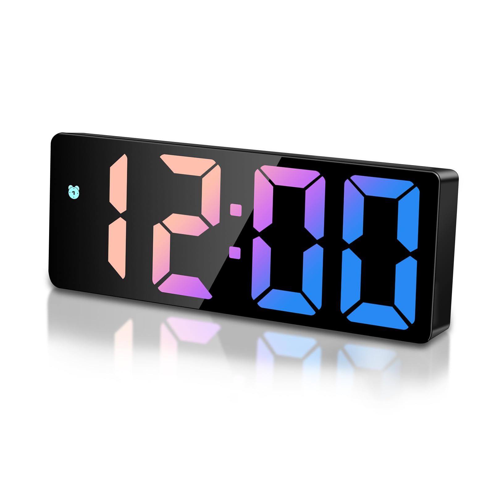 Reloj Despertador Digital, Reloj Digital Sobremesa Pantalla LED Grande Despertador Inteligente Alimentado por USB/Batería con Tiempo Fecha Temperatura Siesta Brillo Ajustable, Multicolor