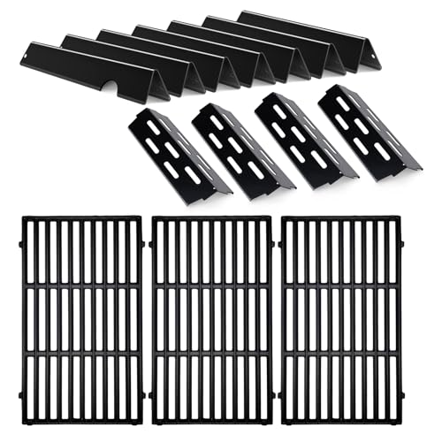 Meyafiny GS4 Grill Parts Cast Iron Grill Grates for Weber Genesis II E-410 S-410 E-435 S-435 Porcelain Flavorizer Bars Heat Deflector Genesis II LX E-440 S-440 for Weber 66041 66033 66796 66089