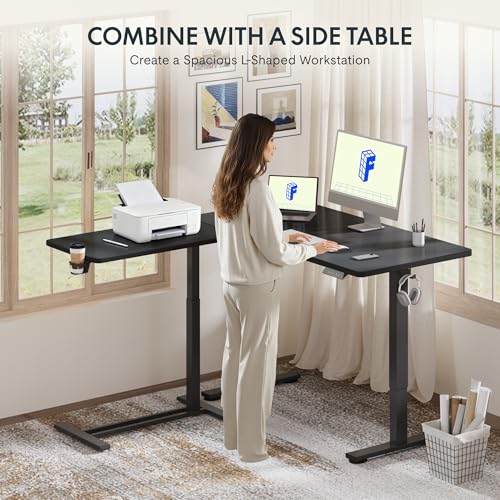 Image of FLEXISPOT Mobile Standing Desk with Wheels Pneumatic Laptop Desk Rolling Computer Cart Movable Height Adjustable Small Sit Stand Desk Computer Workstations Home Use（27.6 inch W x 15.7 inch D, Black