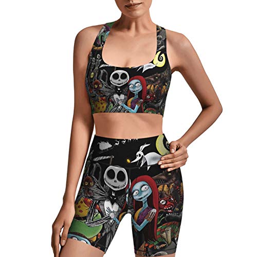 Yoga Outfits 2 Piece Set Nightmare Before Christmas Workout Shorts and Bra Set Xx-Large