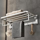 24 Inch Towel Rack with Towel Bar Holder Foldable Towel Shelf with Movable Hooks Rustproof Towel Sto