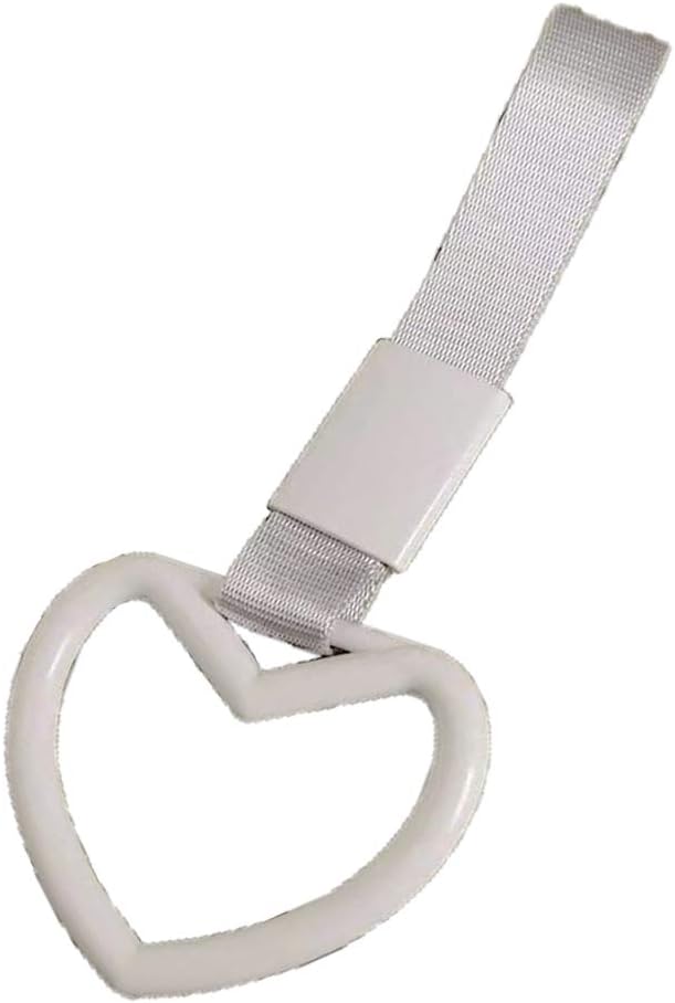 DSkoiph1 PC Heart JDM Tsurikawa Hang Ring Subway Train Bus Handle Hand Strap Drift for Car (Heart: White)