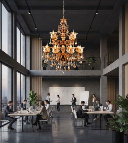 Image of 12 Light Glass Candle Chandelier - 28 Inch Width x 36 Inch Height Antique Modern Contemporary Ceiling Hanging Light, Luxury Jhumar for Living Room, Dining Room & Home Decor (Design 13)(Bulb Included)