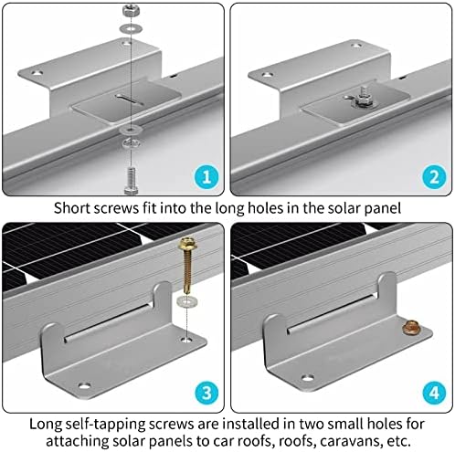 4 Pcs Solar Panel Mounting Bracket Holder with Nuts and Bolts, Aluminum Roof Solar Panel Z Brackets Holder Stand Kits for RV Motorhome Boat Wall Caravans Yacht Off-Gird Roof Installation (Silver)