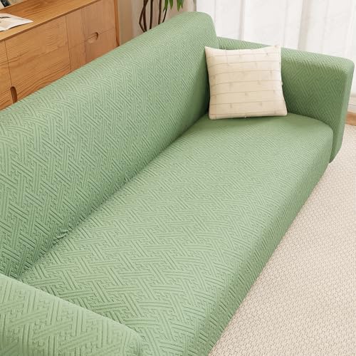 Image of Lukzer 2 Seater Pastel Green Grid Maze Pattern Sofa Cover | 240 GSM Universal Stretch Fit Jacquard Fabric Couch Protector | Fully Covered Anti Slip & Washable Sofa Cover (140-180cm /SC-107-02)